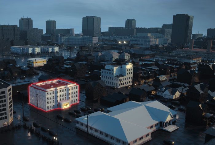 Image 3D pour la ville fictive de Mitsubushi par Lagoon Studios.